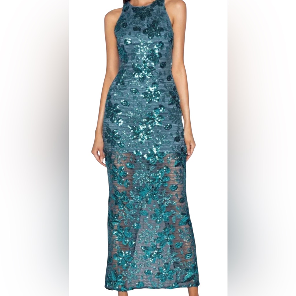 Luxe Elle Zeitoune Aqua Sequin Gown Size 10 Prom Evning Wedding
